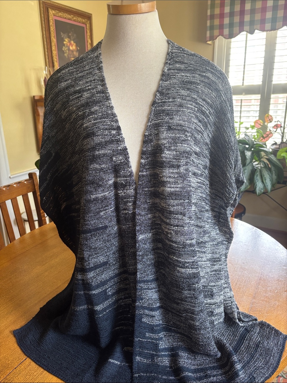 J. Jill Black and Gray Marled Open-Front Knit Wrap